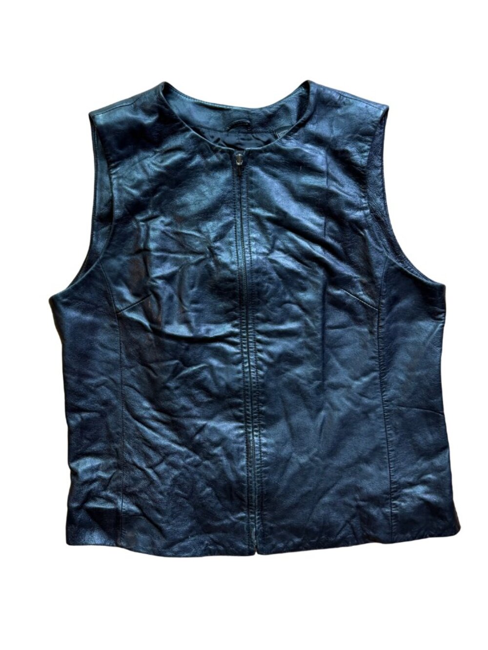 Vintage 90s Valerie by Valerie Stevens Zip Up Black Leather Biker Vest Sz Large